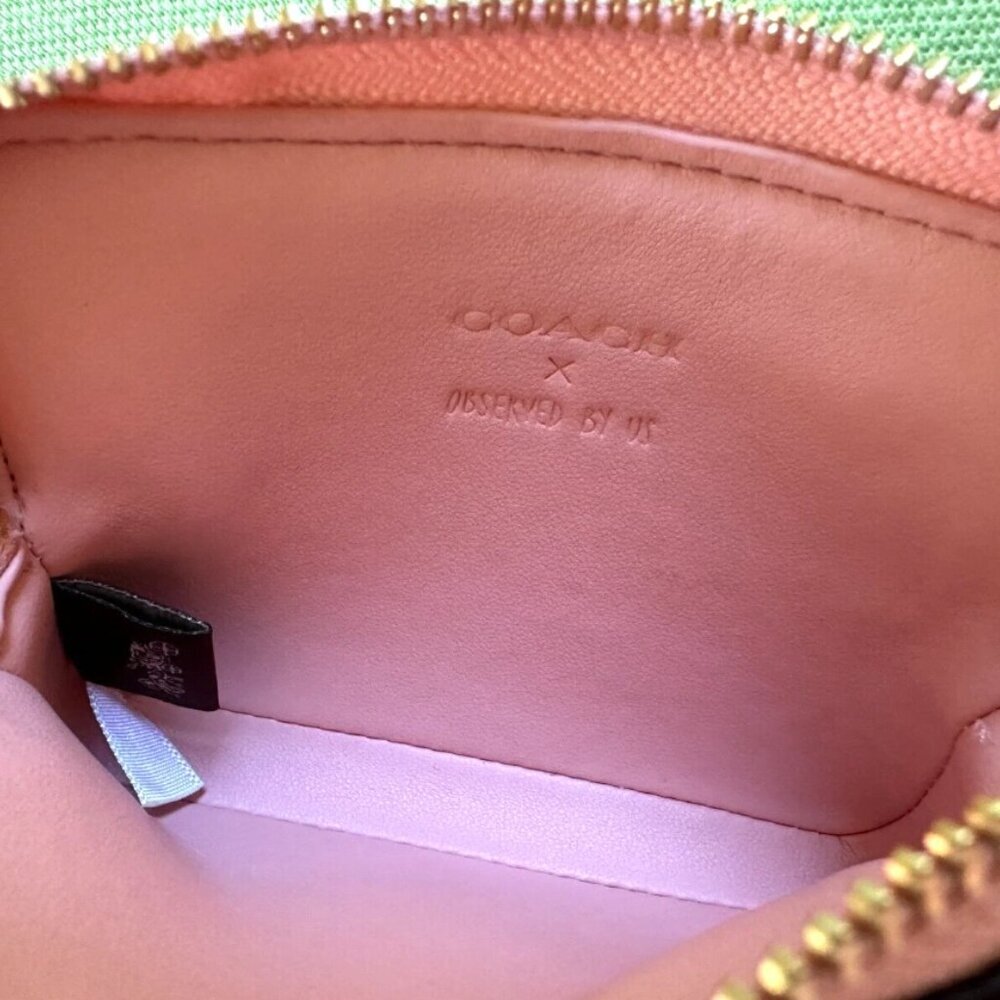 Coach Observed By Us Zip Card Case Khaki Signature Canvas Pink - Picture 8 of 8